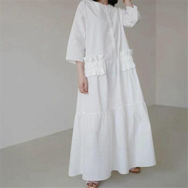 【芸能人着用商品】TOTEME オフホワイト 長袖 マキシワンピース MEDE19F Boutique888さんコラボ レース遣いワンピース〈オフ
