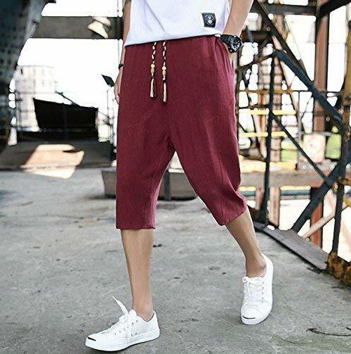 2xl サルエルパンツ 赤 ワインレッド メンズ ハーフパンツ サルエル ショートパンツ 麻 夏 七分丈 調整紐の通販はau Pay マーケット Dream Store