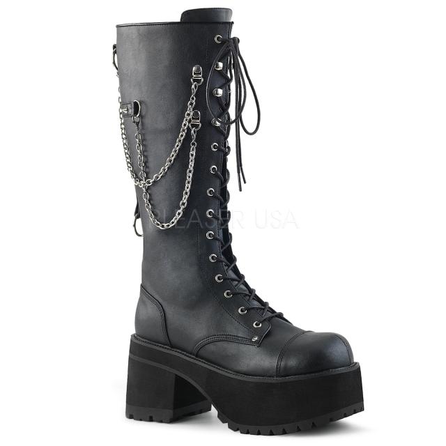 国内未入荷 DEMONIA ブラック ブーツ チェーン 取り寄せ]SHAKER-350 / ニーハイブーツ【DEMONIA】 | Spider
