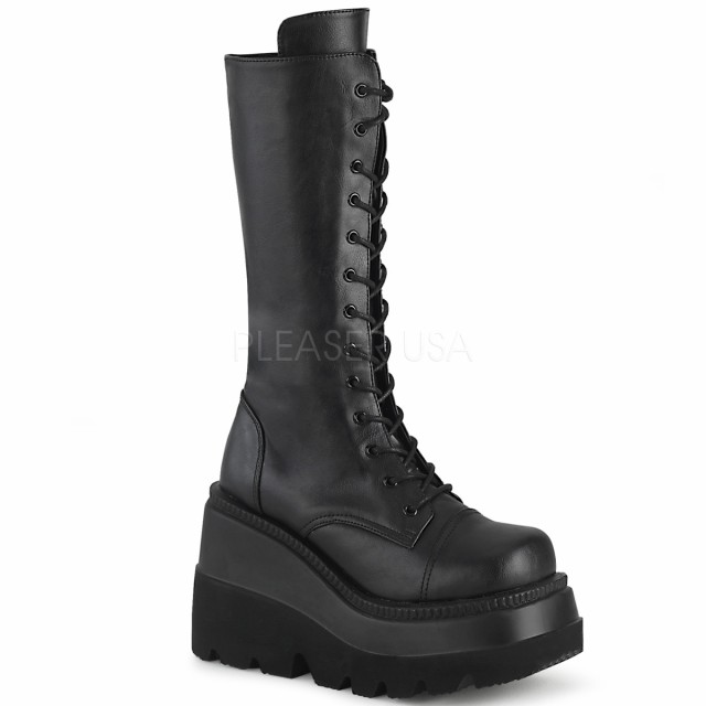 Demonia SHAKER-72 4 1/2inch Wedge PF Lace-Up Mid-Calf Boot, Side Zip◆取り寄せの通販は