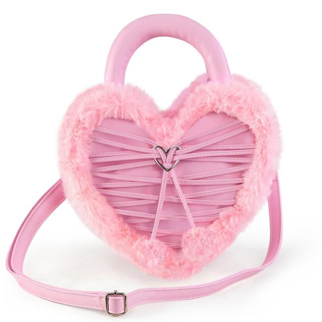 Demonia HB-631 Faux Leather & Fur Heart Shaped Convertible 20x24x8cm Purse◆取り寄せ