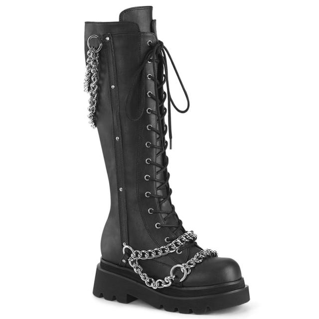 Demonia RENEGADE-215-1 2 1/2inch Tiered PF Lace-Up Knee High Boots, Inside Zip◆取り寄せ