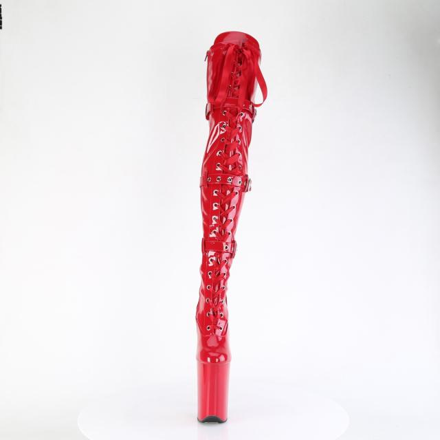 Pleaser(プリーザー) INFINITY-3028 トリプルバックルストラップ 超厚底サイハイブーツ サイドZIP エナメル赤◆取り寄せ_1