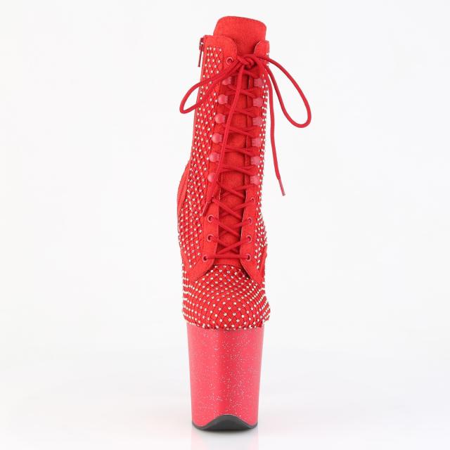 Pleaser(プリーザー) FLAMINGO-1020RM ラインストーンメッシュ 厚底アンクルブーツ 20cmヒール 衣装 赤フェイクスウェード◆取り寄せ_1