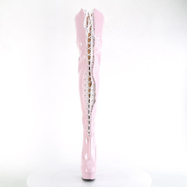 Pleaser(プリーザー) DELIGHT-3027 レースアップ＋ジッパー ２トーン 厚底サイハイブーツ ベビーピンク／ホワイト◆取り寄せ_1