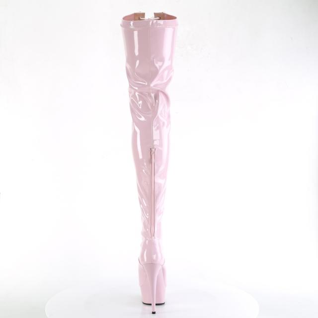 Pleaser(プリーザー) DELIGHT-3027 レースアップ＋ジッパー ２トーン 厚底サイハイブーツ ベビーピンク／ホワイト◆取り寄せ_3