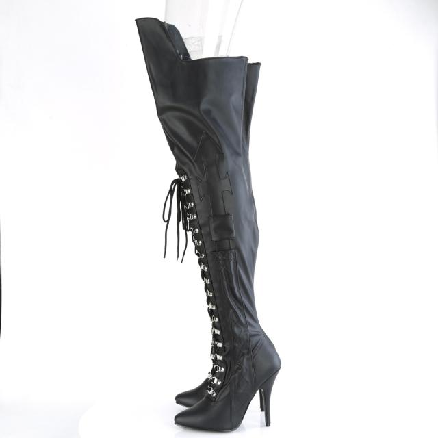 Pleaser(プリーザー) SEDUCE-3082 ウィップ＆ウィップホルダー付きサイハイブーツ 女王様ブーツ つや消し黒◆取り寄せ_2