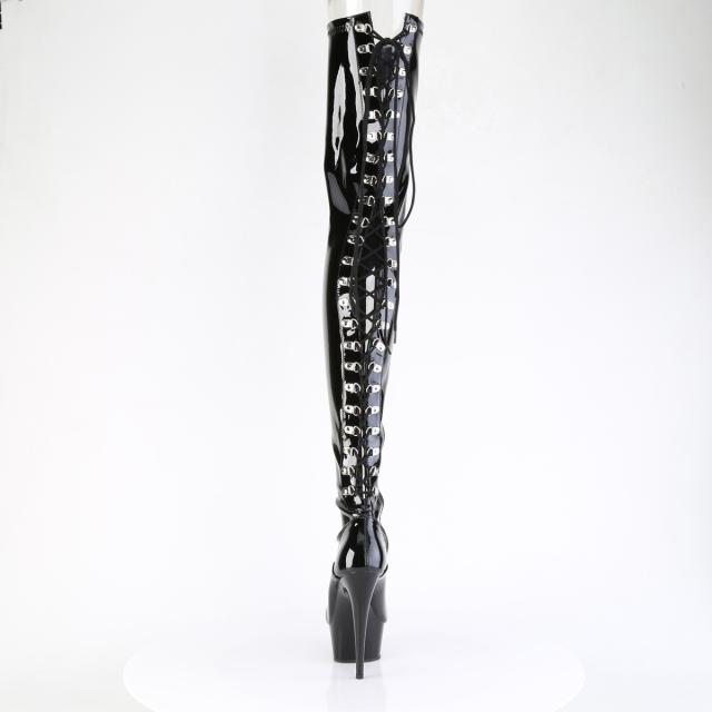 Pleaser(プリーザー) DELIGHT-4063 バックレース厚底クロッチブーツ サイドZIP エナメル黒◆取り寄せ_3
