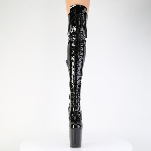 Pleaser(プリーザー) FLAMINGO-3014 レースアップフロント 超厚底 オーバーニーブーツ 2/3サイドZIP エナメル黒◆取り寄せ_1