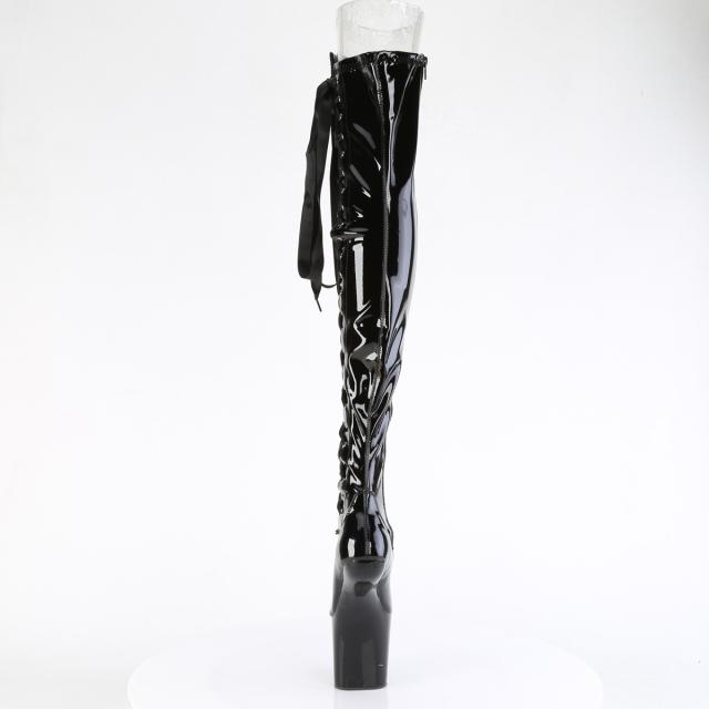 Pleaser(プリーザー) CRAZE-3050 サイドリボンレース ヒールレスサイハイブーツ ヒールがないブーツ エナメル黒◆取り寄せ_3