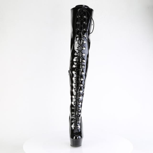 Pleaser(プリーザー) DELIGHT-3022 レースアップサイハイブーツ インサイドハーフZIP エナメル黒◆取り寄せ_1