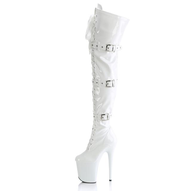 Pleaser(プリーザー) FLAMINGO-3028 約20cmヒール 超厚底サイハイブーツ ひざ上丈 3連ベルト＆レースアップ（ジッパー付） 白◆取り寄せ_2