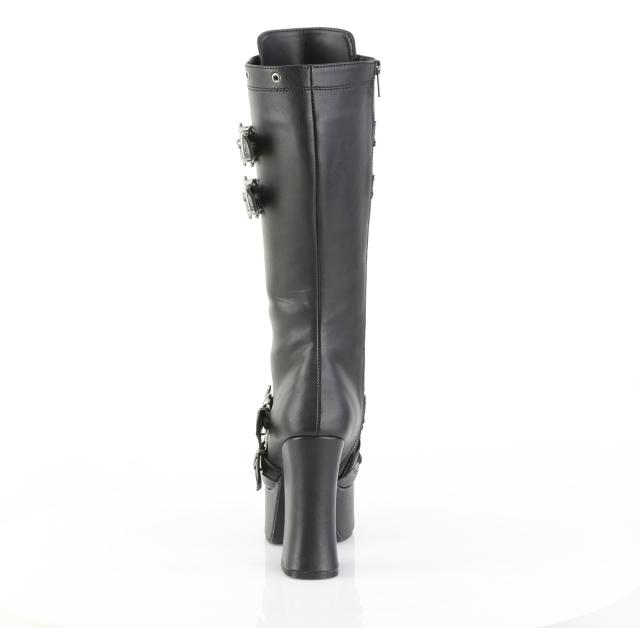 Demonia(デモニア) CHARADE-230 スカルバックルストラップ 厚底ニーハイブーツ サイドZIP つや消し黒◆取り寄せ_3