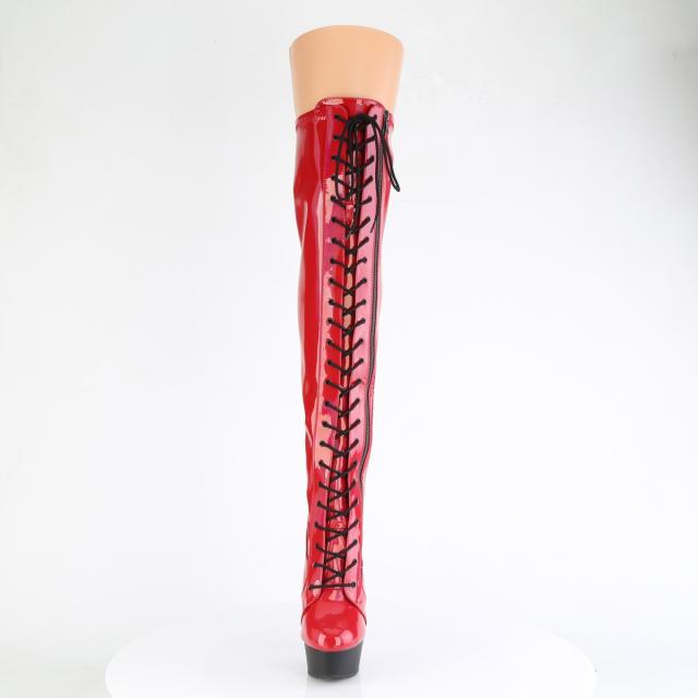 Pleaser(プリーザー) DELIGHT-3029 厚底 レースアップオーバーニーブーツ アウターZIP レッドホログラム／ブラック◆取り寄せ_1