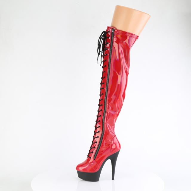 Pleaser(プリーザー) DELIGHT-3029 厚底 レースアップオーバーニーブーツ アウターZIP レッドホログラム／ブラック◆取り寄せ_2