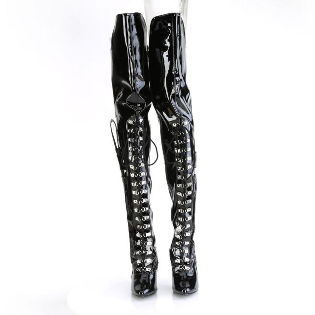 Pleaser(プリーザー) SEDUCE-3082 ウィップ＆ウィップホルダー付きサイハイブーツ 女王様ブーツ エナメル黒◆取り寄せ_1