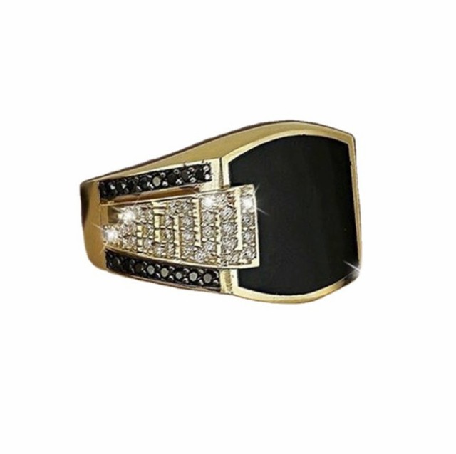 新品 ラグジュアリー 彫メンズ 指輪 シルバー ブラック オニキス風 イーグル