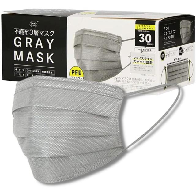 【即日】2個セット 富士 不織布 グレーマスク 30枚入 GRAY MASK 3層 PFE99%カット