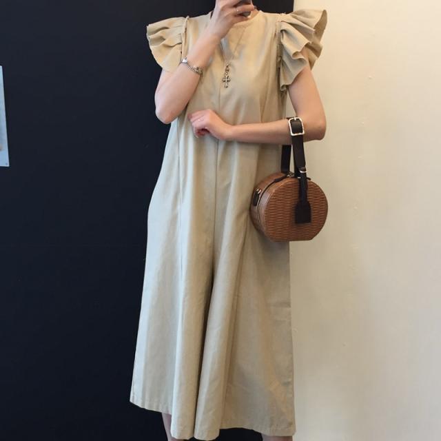 2色 ワンピース ノースリーブ 夏 きれいめ カジュアル かわいい ロング aライン Aライン フレア ロング ロング丈 アンクル丈 7分丈 ミディアム丈 ミドル丈 レギュラー丈 フリル袖 Uネック ラウンドネック フレア セミフレア フリル 黒 ブラック カーキ フリーサイズ かわいいの通販は 5,080円