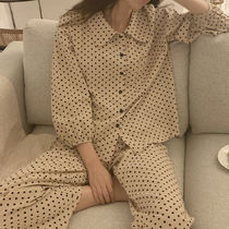 ドット パジャマ  レディース 抜け感 部屋着 パジャマ ツーピース レトロ 長袖 スウィート 春 秋 ワイドレッグパンツ ナイトウエア リラックス カジュアル 大人カジュアル 大人可愛い お泊まり会 お揃いコーデ カップル 友達 双子 おしゃれ 可愛い ズボン 10代 20代 水玉の通販は