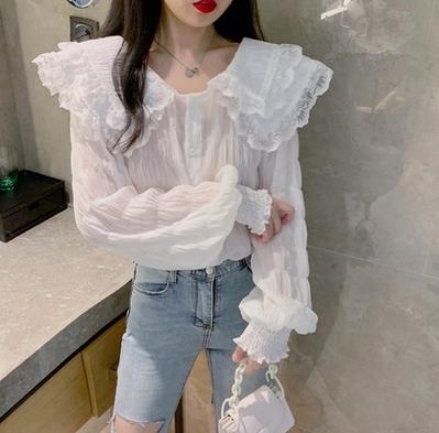 パフスリーブシャツ  レディース 長袖 普段着 着やせ シャツ ウエスタンスタイル トップス 大人可愛い フリル 女子会 お出かけ ショッピング 買い物 可愛い シャツ デイリー 二次会 パーティー 参観日 春 秋 トップス ゆったり シンプルシャツ シンプル 大人女子の通販は