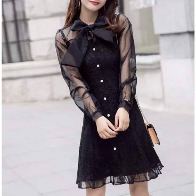 ワンピースレディース ワンピース ショート ショート丈 膝上 袖あり 5分袖 五分袖 襟なし スリム タイト 細身 Aライン シフォン リボン 透け感 シースルー かわいい 大人可愛い おしゃれ お洒落 ラブリー キュート 存在感 柄 花柄 フラワー 春 夏 20代 パーティー イベントの通販は