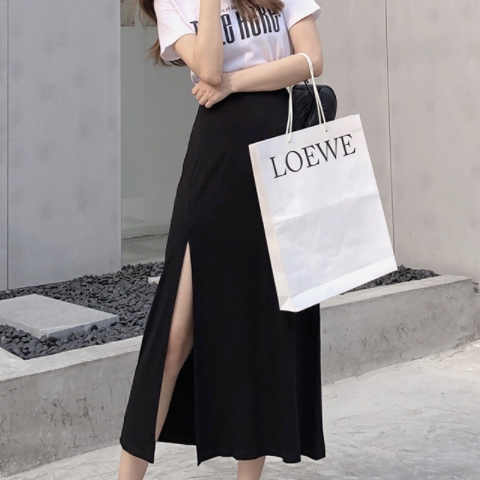 スカート 春夏 きれいめ スリットスカート ミモレ ミモレ丈 無地 黒 ブラック かわいい 大人可愛い きれいめ シンプル カジュアル XS S M L XL 2XL こなれ感 ラフ マニッシュ スポーティー キュート ガーリー クール モード系 セクシー 主役級 存在感 抜け感 着回し 普段使いの通販は