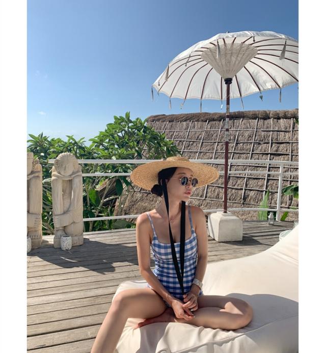 水着 ビキニ スイムウェア ワンピース水着 体系カバー水着 ワンピース 体系カバー バックシャン バックコンシャス 胸元 谷間 谷間魅せ 盛れる 小胸 かわいい 大人可愛い シンプル カジュアル おしゃれ お洒落 レトロ 女っぽ ラブリー キュート ガーリー チェック柄の通販は