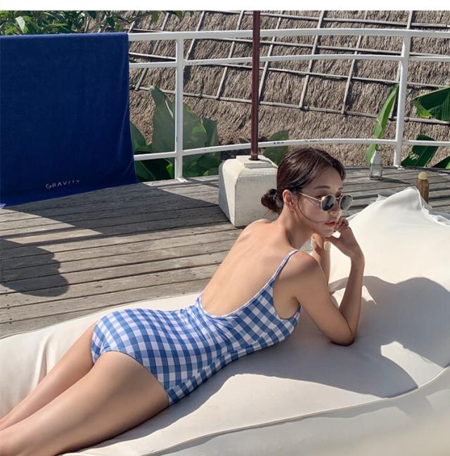 水着 ビキニ スイムウェア ワンピース水着 体系カバー水着 ワンピース 体系カバー バックシャン バックコンシャス 胸元 谷間 谷間魅せ 盛れる 小胸 かわいい 大人可愛い シンプル カジュアル おしゃれ お洒落 レトロ 女っぽ ラブリー キュート ガーリー チェック柄の通販は