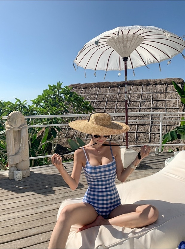 水着 ビキニ スイムウェア ワンピース水着 体系カバー水着 ワンピース 体系カバー バックシャン バックコンシャス 胸元 谷間 谷間魅せ 盛れる 小胸 かわいい 大人可愛い シンプル カジュアル おしゃれ お洒落 レトロ 女っぽ ラブリー キュート ガーリー チェック柄の通販は