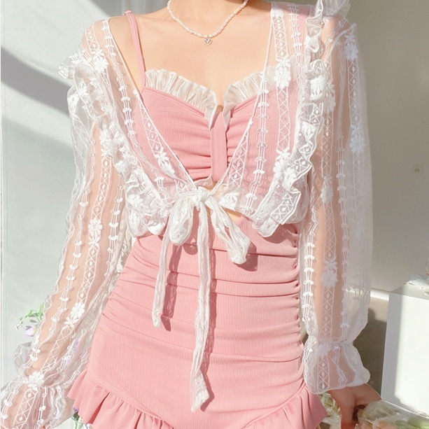 水着 レディース ワンピース 羽織り ボレロ 送料無料 パッド付き 二の腕カバー リボン風 レース フリル カットアウト セット かわいい キュート ガーリー 個性的 無地 リゾート 温泉 プール 海 美脚 脚長 スタイルカバー M L XL ブラック グリーン ピンク バイカラーの通販は 5,461円