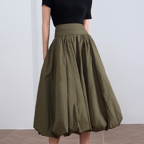 スカート 送料無料 個性的 ひざ丈 ミモレ バルーン Aライン ハイウエスト ファスナー 立体的 体型カバー 華奢見え 着回し 無地 カーキ グリーン 秋カラー S M L XL シンプル カジュアル 大人可愛い 上質 秋 冬物 合コン コンパ 通学 女子会 外出 10代 20代 30代の通販は 6,199円