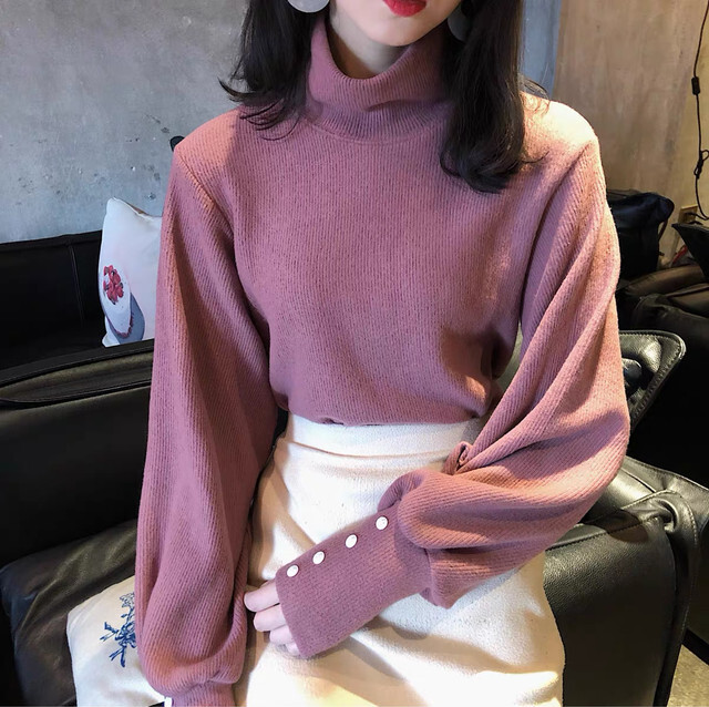 セーター レディース ハイネック ニット スリーブ デザイン トップス 2カラー ブラック ピンク 長袖 ボタン3サイズ S M L女性 カジュアル エレガント キレイめ シンプル 美スタイル 10代 20代 30代 女性用 女子会 お出かけ デート 可愛い キュート 長袖の通販は