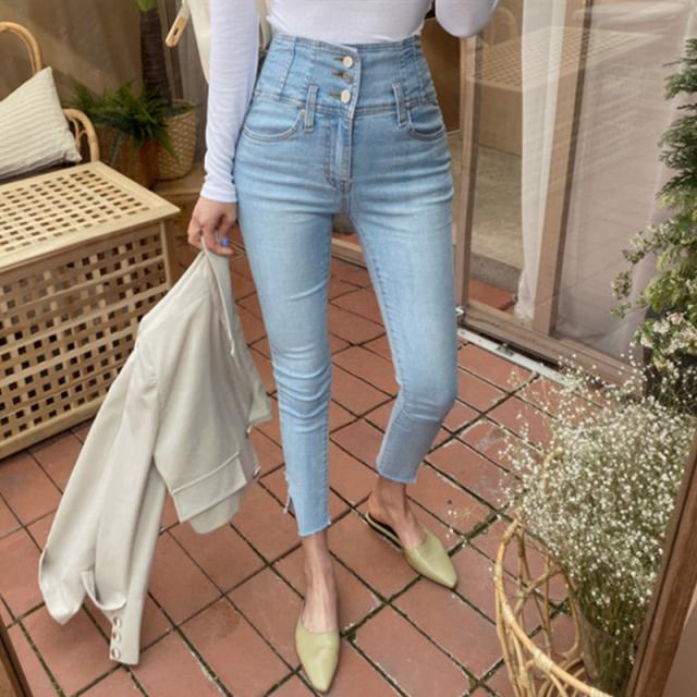 ジーンズ レディース スキニー デニム ハイウェスト スリット ワンカラー ブルー 青 6サイズ 25 26 27 28 29 30女性 カジュアル エレガント キレイめ シンプル セクシー 美スタイル タイト 10代 20代 女性用 女子会 お出かけ デート 通学の通販は 4,752円