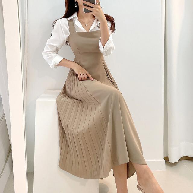 2点セット 長袖シャツ サイドプリーツワンピース ロングスカート セットアップ ツーピース フレアスカート プリーツ シャツワンピ 上品 清楚 かわいい 大人可愛い おしゃれ ガーリー 大人女子 シンプル 抜け感 二次会 合コン 食事会 バレンタイン デート 春 夏 秋 誕生日の通販は 6,980円