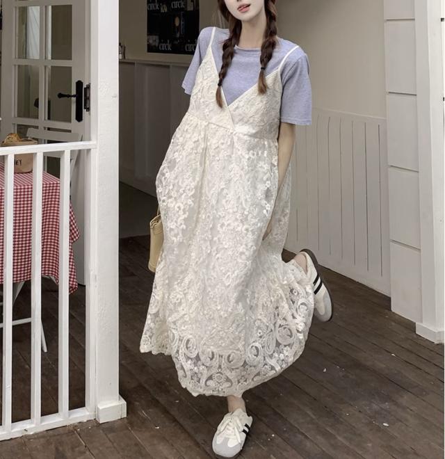 送料無料 個性的 春 服 夏 服 スカート アンサンブル ワンピドレス キャミワンピ サロペット ロング 袖なし ノースリーブ Vネック フレア セミフレア Aライン 切り替えデザイン 総レース レース 刺繍 透け感 シースルー SNS 映え 普段使い 定番 着回し 韓国 オルチャン 重ね着の通販は 5,980円