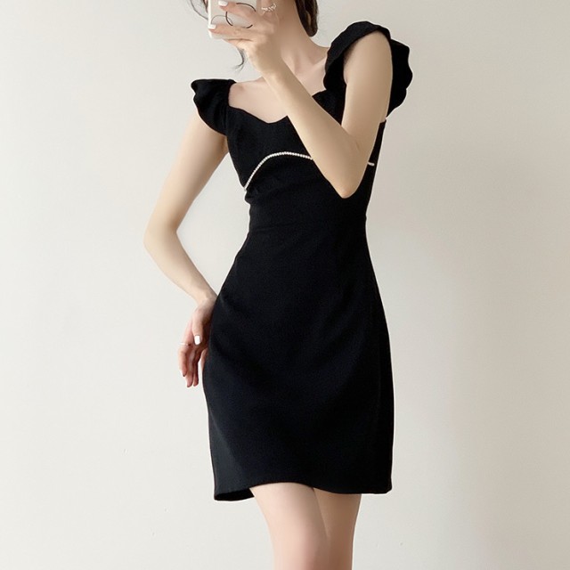 ワンピース レディース ミニ ワンピ 送料無料 個性的 春服 夏服 ショート ひざ丈 袖あり ノースリーブ ポートレートネック インスタ映え モテ 流行 トレンド 高見え 華奢見え 細見え ブラック S M L XL シンプル カジュアル かわいい ガーリー ラブリー コンサバ セクシーの通販は