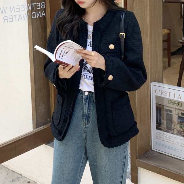 アウター レディース ジャケット 送料無料 個性的 春服 秋服 冬服 2色 袖あり 長袖 ノーカラー ポケット 羽織り インスタ映え モテ 流行 トレンド 高見え 格上げ 暖かい 無地 ゴールドボタン M L XL シンプル ナチュラル かわいい きれいめ コンサバ フェミニン レトロの通販は