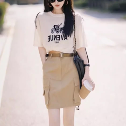 トップス スカート 上下セット レディース カットソー スウェット タイト ミニ カーゴ 春服 夏服 ミニ ひざ上 五分袖 クルーネック 丸首 Uネック タイト 細身 アメカジ 写真 映え モテ 普段使い 日常使い 英字ロゴ ワンカラー S M L XL ベーシック シンプル カジュアルの通販は 5,912円