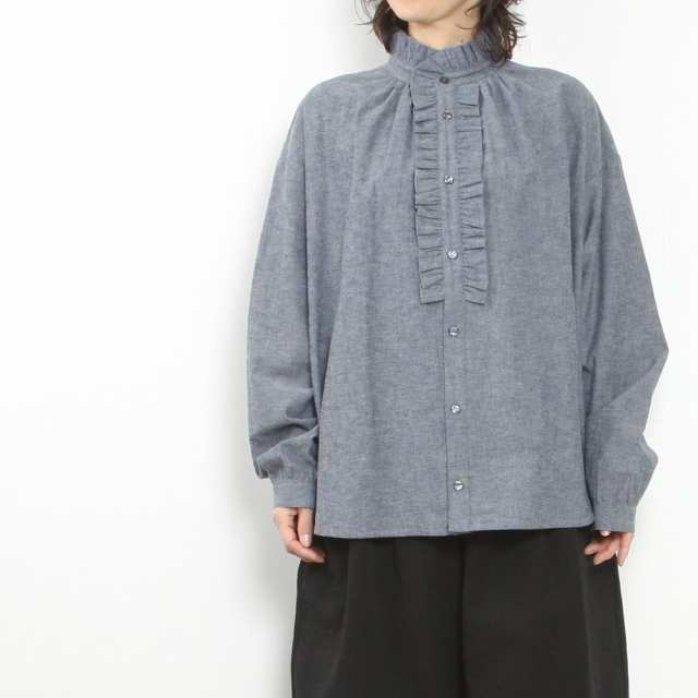 Honnete オネット Pleated Collared Gather Shirt HO-23AW BL5