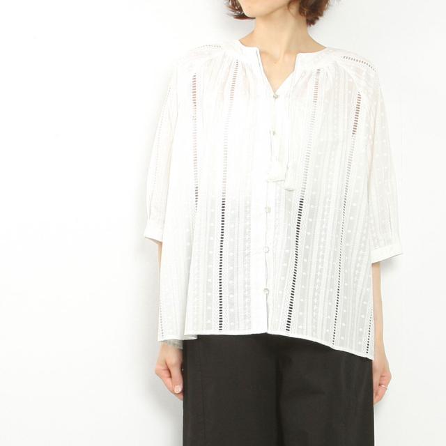 NOMBRE IMPAIR ノンブルアンペール 綿刺繍ストライプ タッセルブラウス 06-203-5