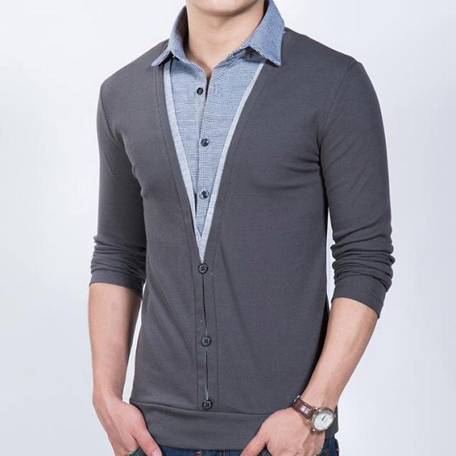 長袖tシャツ 重ね着風 メンズ フェイクシャツ付き 大きいサイズ 長袖 折り襟 色切り替え フェイクレイヤード トップス セーター フェイクの通販はau Pay マーケット にゃニャオ