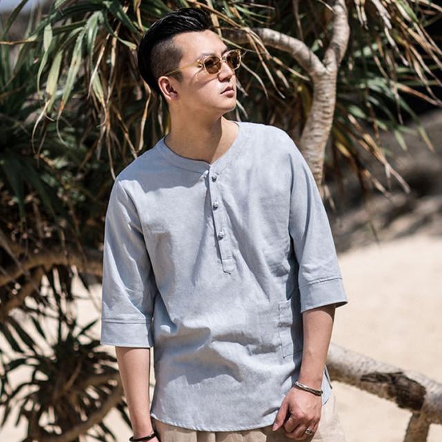 Tシャツ リネンシャツ メンズ 麻生地 おすすめ リラックス チャイナ風 シンプル ファッション エスニック クラシック 通気性バツグン リの通販はau Pay マーケット にゃニャオ