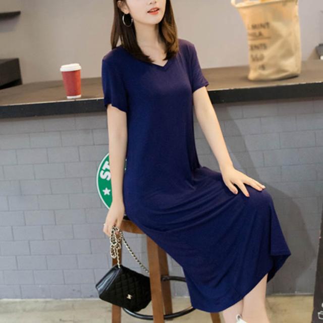 モダールワンピース マキシワンピース 半袖ワンピース インナーワンピース レディース Vネック 無地 シンプル ゆったり 17春の通販はau Pay マーケット にゃニャオ