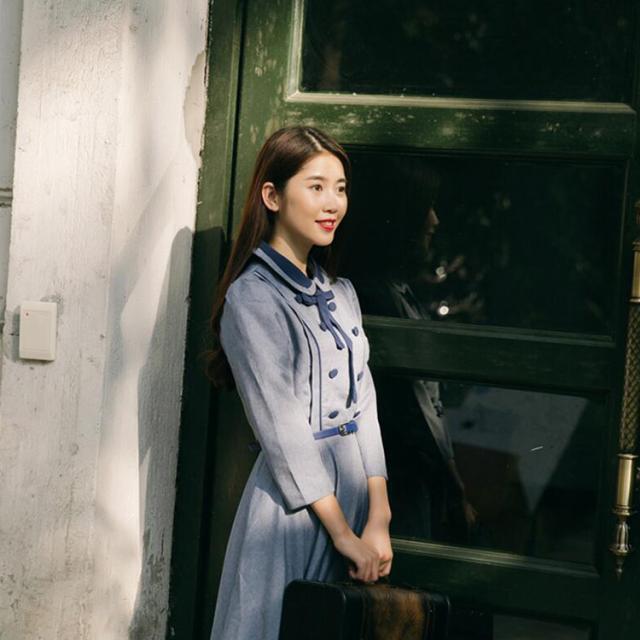 長袖マキシワンピース ロング丈フレアワンピース お嬢様ワンピ レディース 丸襟 9分袖 ダブルボタン レトロ ハイウエスト 優雅の通販はau Pay マーケット にゃニャオ