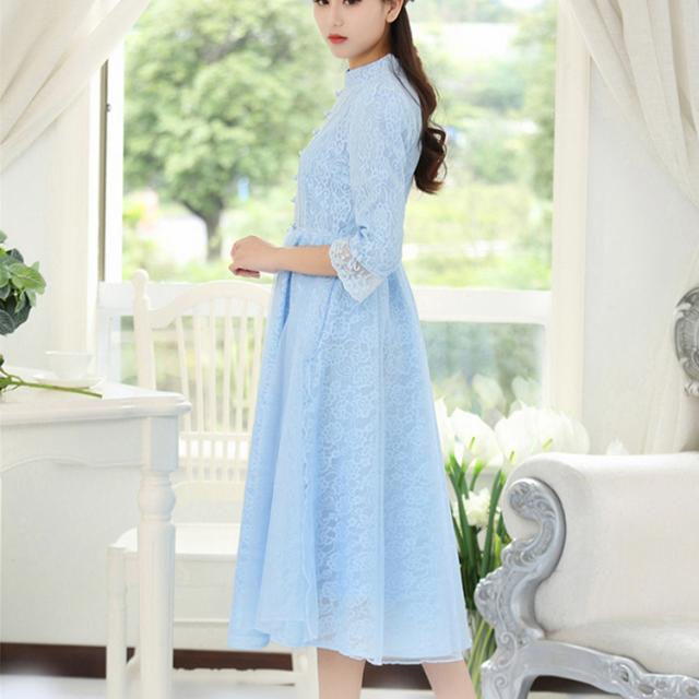 フレアワンピース ロング Aラインワンピース 復古系ワンピース オーガンジーワンピース 七分袖 ワンピースドレス ヴィンテージ風の通販はau Pay マーケット にゃニャオ