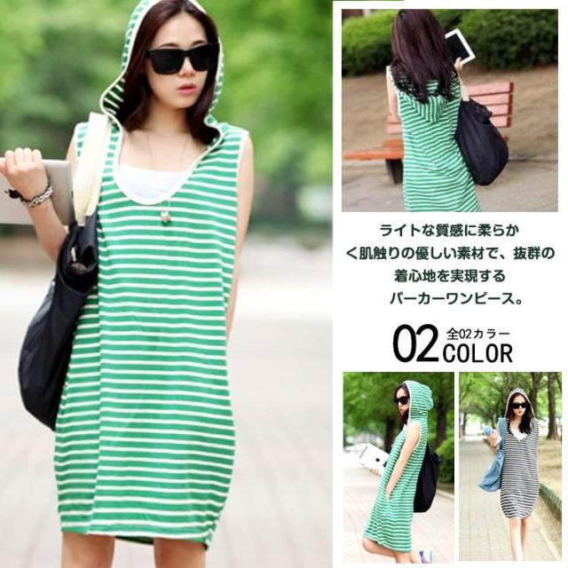 スウェットワンピース ミディアム丈 ボーダーワンピース フード付きワンピース ノースリーブ 袖なしワンピース サイドスリット の通販はau Pay マーケット にゃニャオ