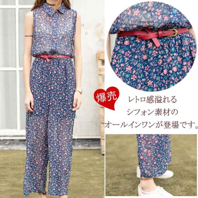 送料無料 シフォンオールインワン レディース ロンパース サロペット ノースリーブ 小花柄 ボタニカル柄 シースルー 透け感 夏の通販はau Pay マーケット にゃニャオ