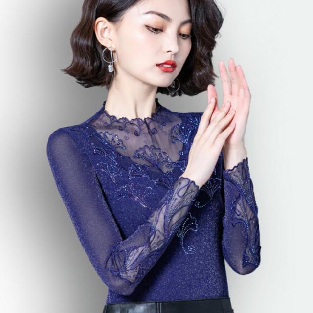 ブラウス レース シースルー レディース 長袖シャツ カットソー フェミニン タイトｔシャツ ハイネック キラキラ レースブラウの通販はau Pay マーケット にゃニャオ