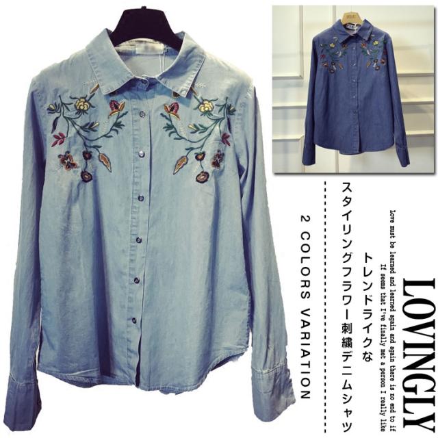 17春夏新作 フラワー刺繍デニムシャツ デニムシャツ デニムブラウス 刺繍シャツ トップス シャツ ブラウス 刺しゅう 花柄 ボタニカの通販はau Pay マーケット にゃニャオ